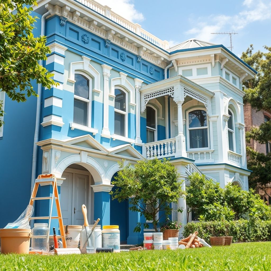 Clean, modern painting tools with a heritage building in Perth, Australia.