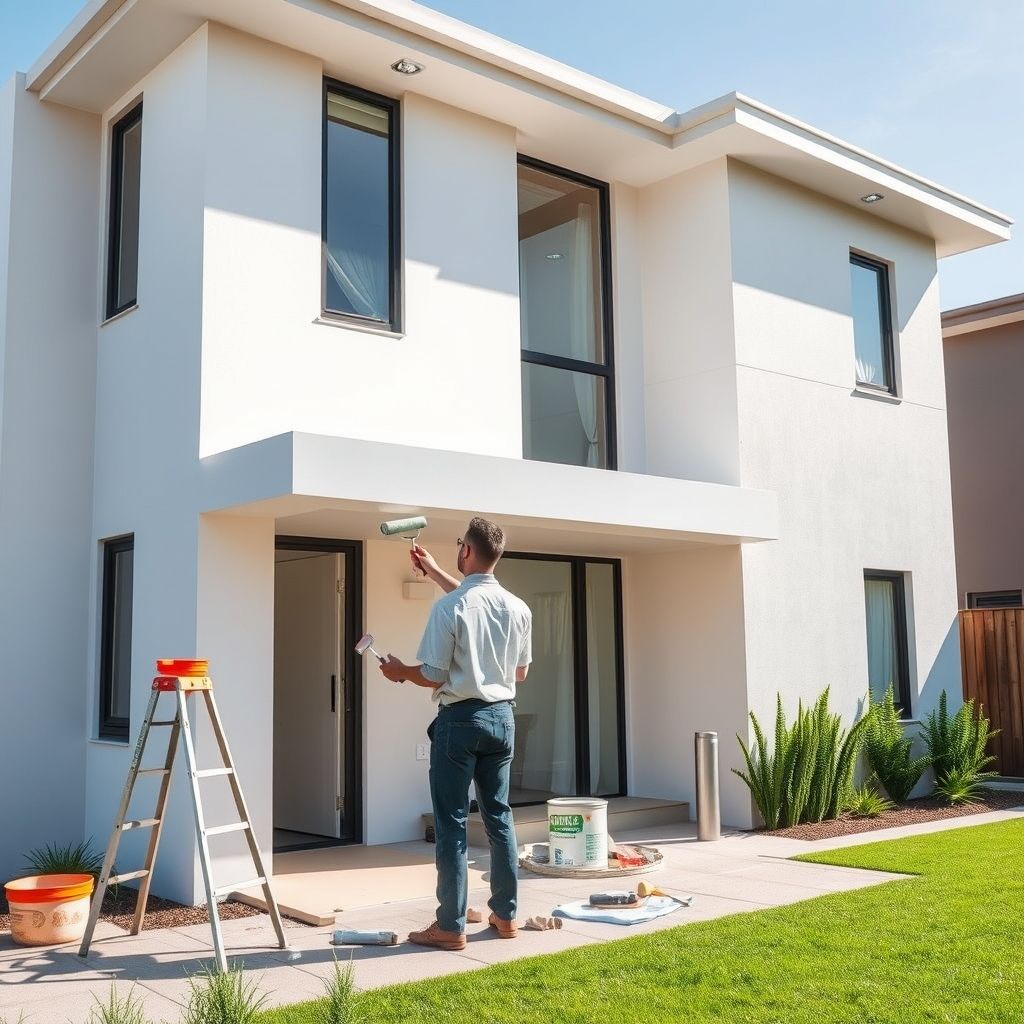 Clean, modern bedroom with professional paint job by VJC Painting, Perth. A tranquil, expertly painted split-level home.