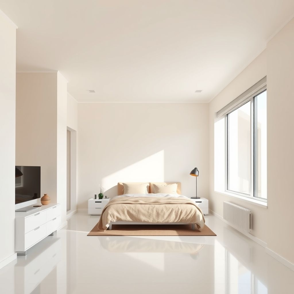 A modern, empty two-bedroom unit with white walls and wooden floors awaits professional painting services.