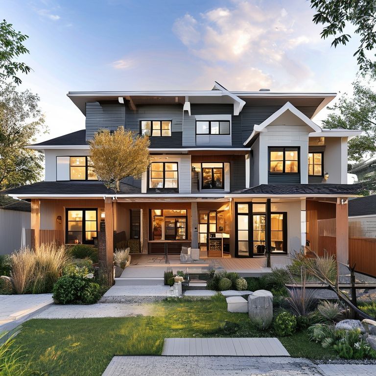 Modern, clean-lined, three-bedroom Perth house in vibrant, professional paint scheme, set against a clear blue sky, ideal for home design or painting contractor featured image.