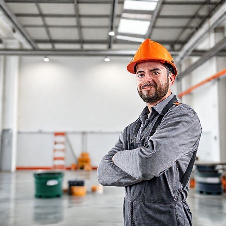Modern, clean industrial workspace with tools and painting equipment, set against a professional Perth backdrop, optimal for a featured image in the 16:9 aspect ratio.