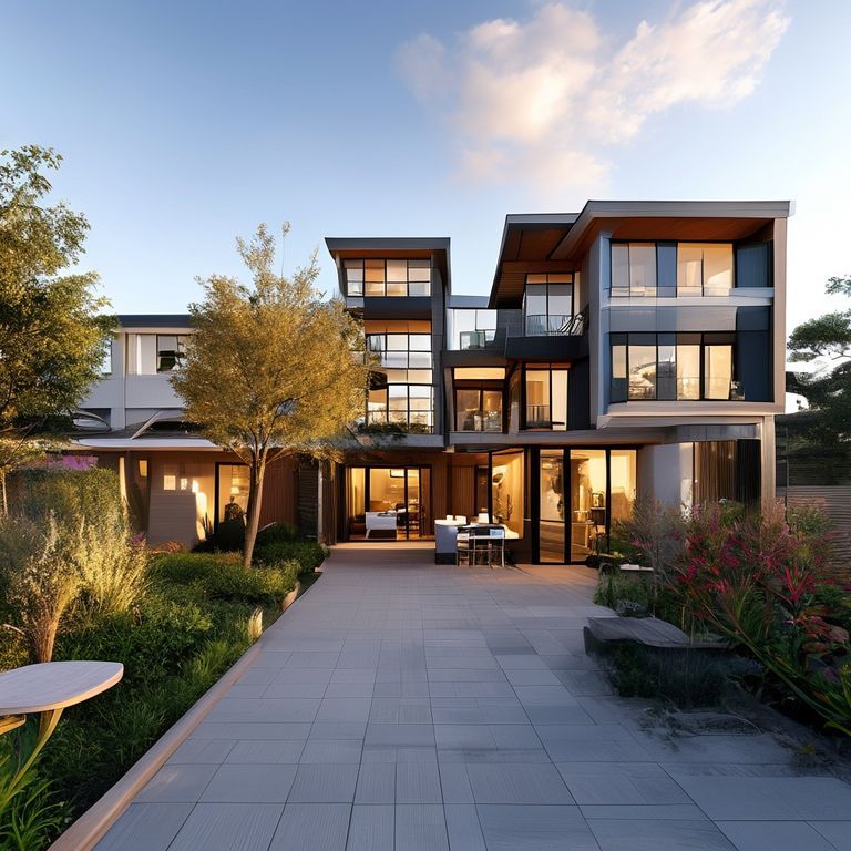 Modern Perth apartment complex, showcasing premium and budget paint comparison in a clean, professional setting, 16:9 aspect ratio, ideal for featured images about painting services.