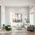 Modern, eco-friendly paint options showcased in a sleek, minimalist Perth storefront, against a clean, professional backdrop, ideal for highlighting sustainable choices.