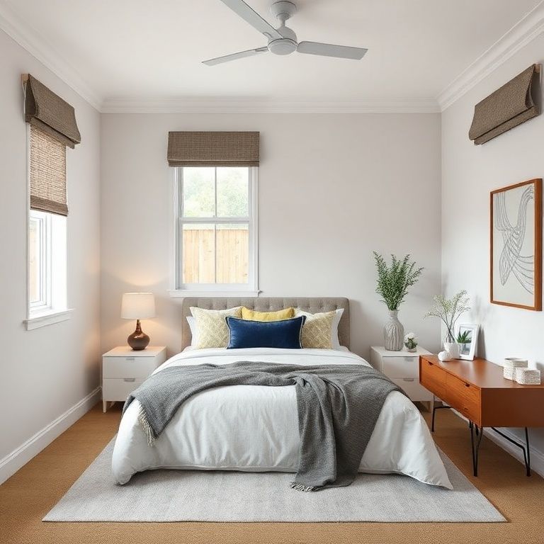 Modern, clean one-bedroom granny flat in Perth, beautifully painted for a wedding venue, showcasing sleek, professional aesthetics, suitable for event space specialists.