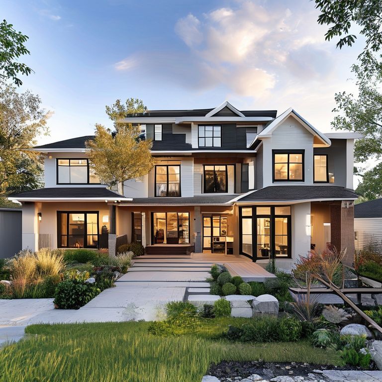 Modern, five-bedroom Perth house, expertly painted in high-quality photorealistic style, showcasing clean lines and minimalist decor, ideal for property management and painting maintenance coordination specialists.