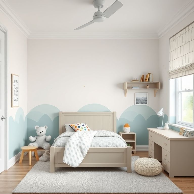 Modern, kid-safe painting in a clean, professional Perth bedroom, showcasing high-quality, photorealistic, 16:9 aspect ratio, suitable for featured image.
