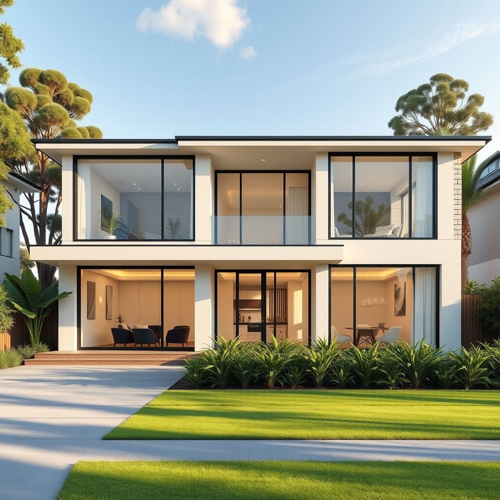 Spacious modern home with four bedrooms and study. Bright, airy interior with neutral color palette and natural light.