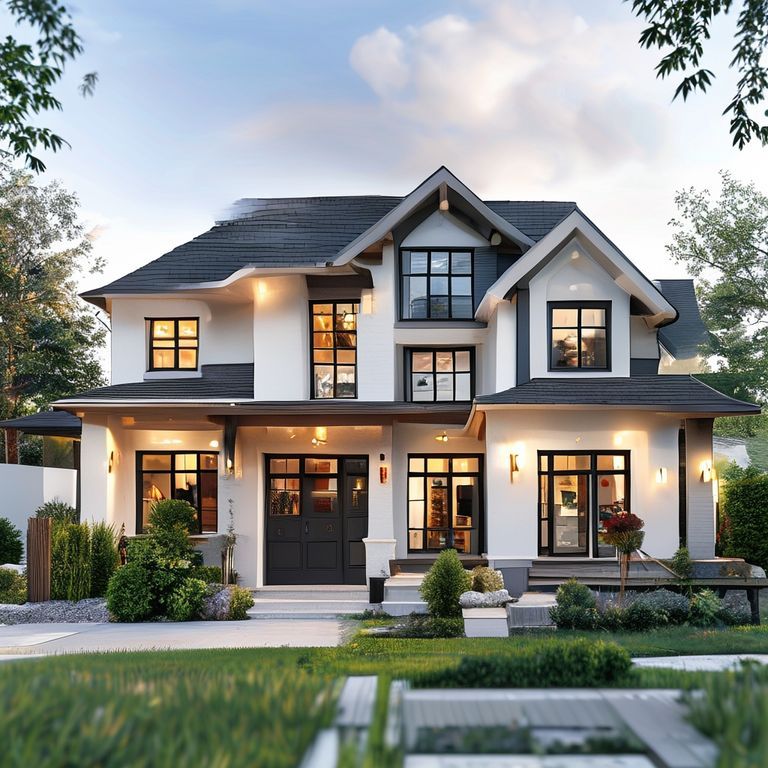 Professional three-bedroom house in modern style, freshly painted with a clean, sleek aesthetic, showcasing scheduling information. Ideal for featured imagery related to home painting services.