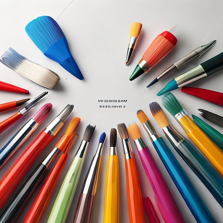 High-res, photorealistic image showcases a sleek, modern workspace filled with premium quality brushes and tools, emphasizing the impact they have on art creation, suited for a 16:9 aspect ratio.