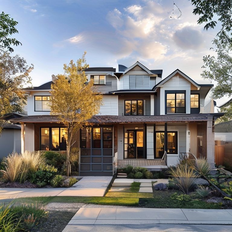 Modern, six-bedroom house exterior in Perth, expertly painted in high-quality, photorealistic finish, showcasing contemporary architectural design, suitable for featured images.