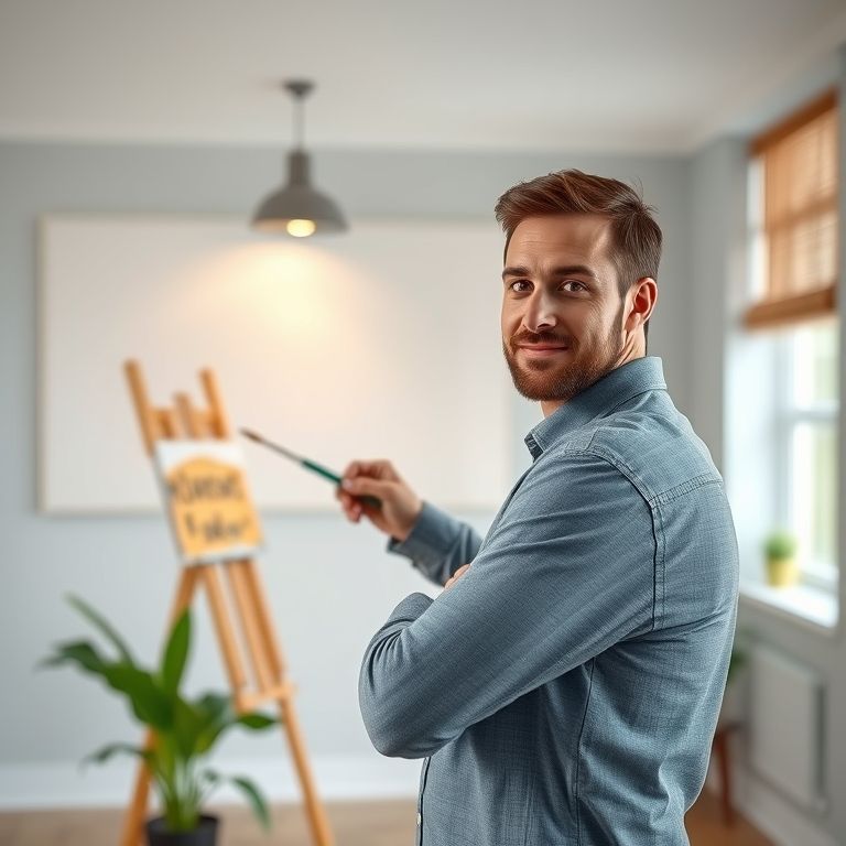 Modern, clean, high-quality photorealistic image showcasing a professional painter's meticulous work on a pristine wall trim, emphasizing the importance of experience in achieving flawless results.