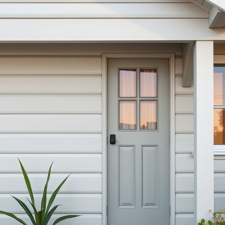 High-quality, modern, 16:9 photorealistic image showcases a well-maintained painted timber exterior in Perth, highlighting weekend painting services with flexible scheduling options.
