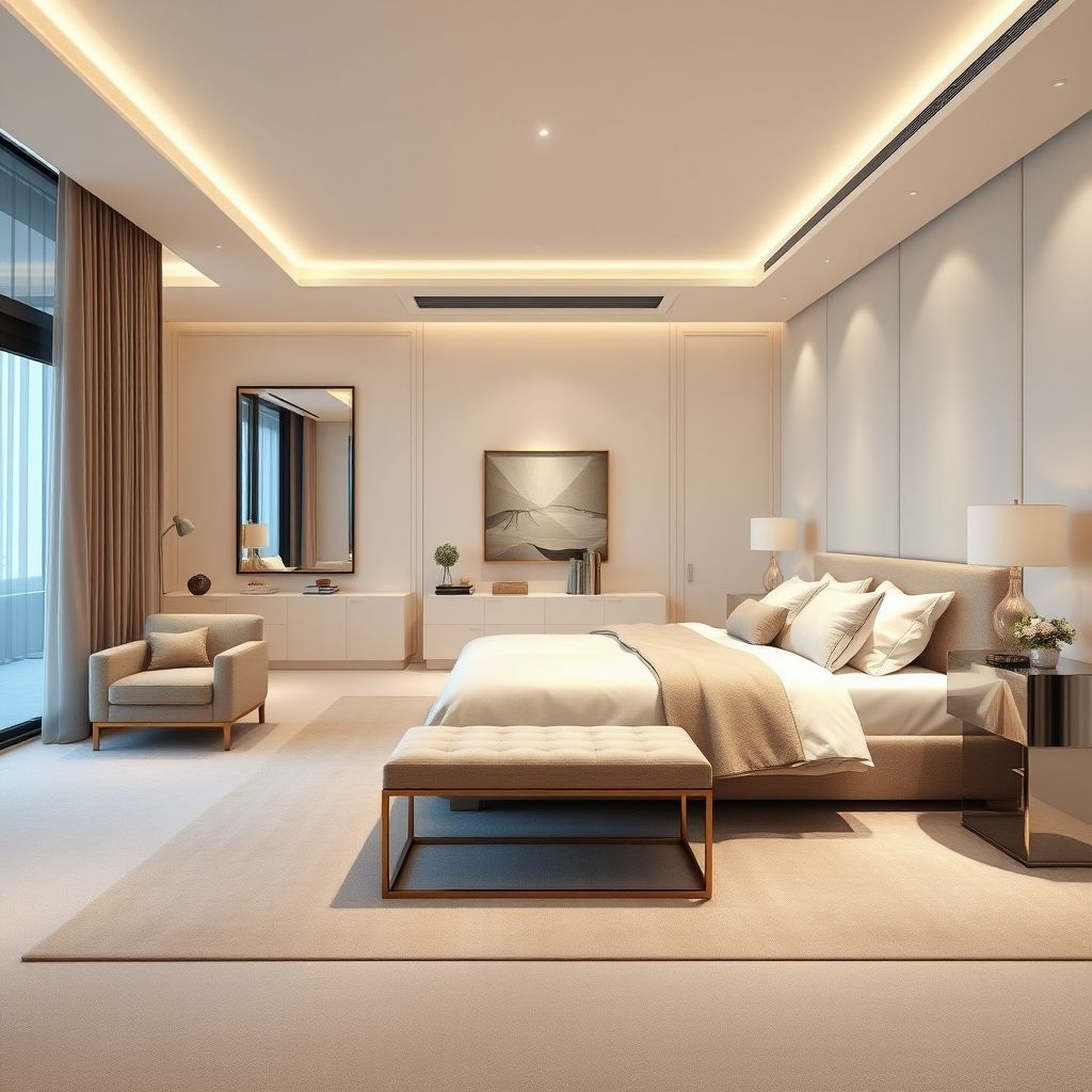 Professional master bedroom suite, modern design, clean lines, high-quality paint job in Perth investment property, suitable for featured image, 16:9 aspect ratio.