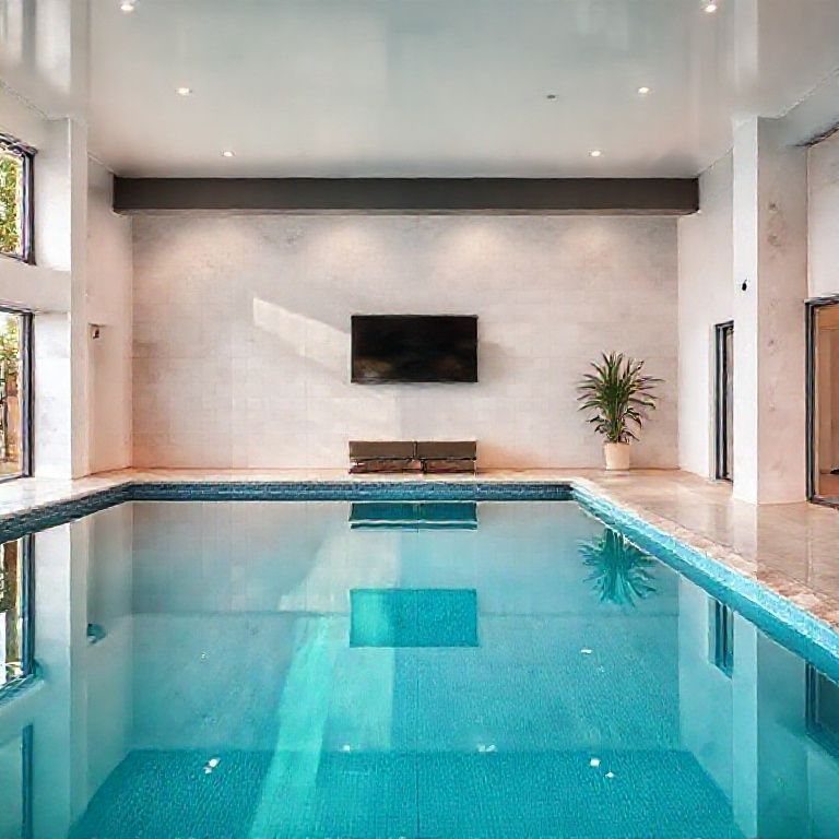 Modern Perth pool area under varied weather conditions, showcasing expert painters at work in a sleek, professional setting, ideal for showcasing services related to weather-resistant painting projects.