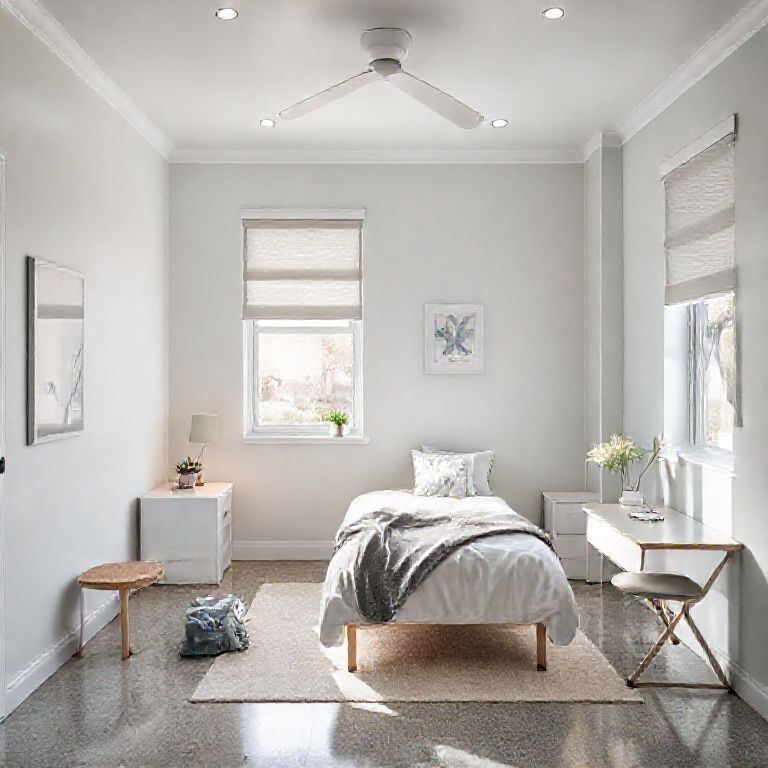 Modern one-bedroom property and veterinary clinic, maximized with sleek paint, showcasing clean lines and professional style, perfect for space-saving ideas. 16:9 aspect ratio.