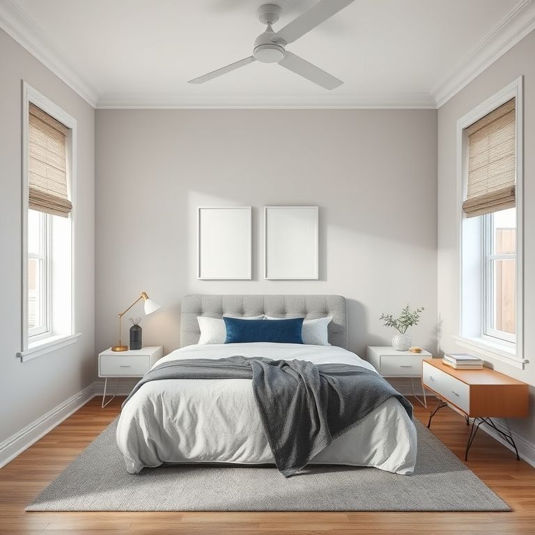Modern, sleek one-bedroom property showcasing expert space-maximizing paint techniques, set in luxurious Perth suburbs, suitable for featured images, 16:9 aspect ratio.