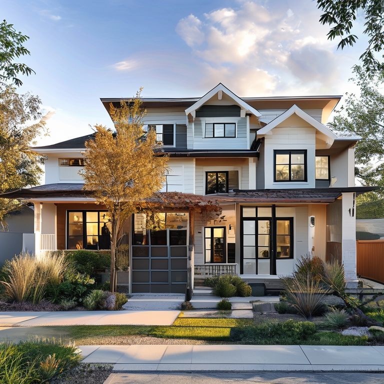 Professional, modern 3-bedroom house in Perth, undergoing paint maintenance, showcasing a clean, high-quality, 16:9 photorealistic image, suitable for investment portfolio and cost estimation of painting services.