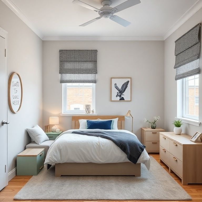 Sleek, modern Teenage Bedroom in Perth, showcasing contemporary painting, with clean lines, professional aesthetics, and a harmonious blend of interior and exterior design, set in a 16:9 aspect ratio.