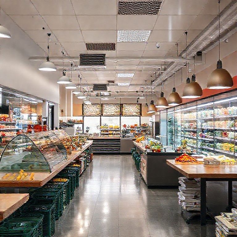 Modern, clean commercial food service area in Perth, showcasing high-quality, professional painting work by supermarket painters, in a 16:9 aspect ratio.