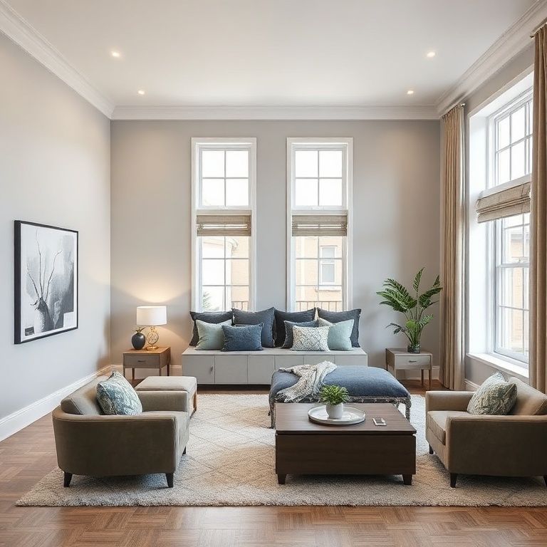 Modern, double-storey four-bedroom house in Perth, showcasing pristine, professional painting services in a clean, minimalist 16:9 composition.