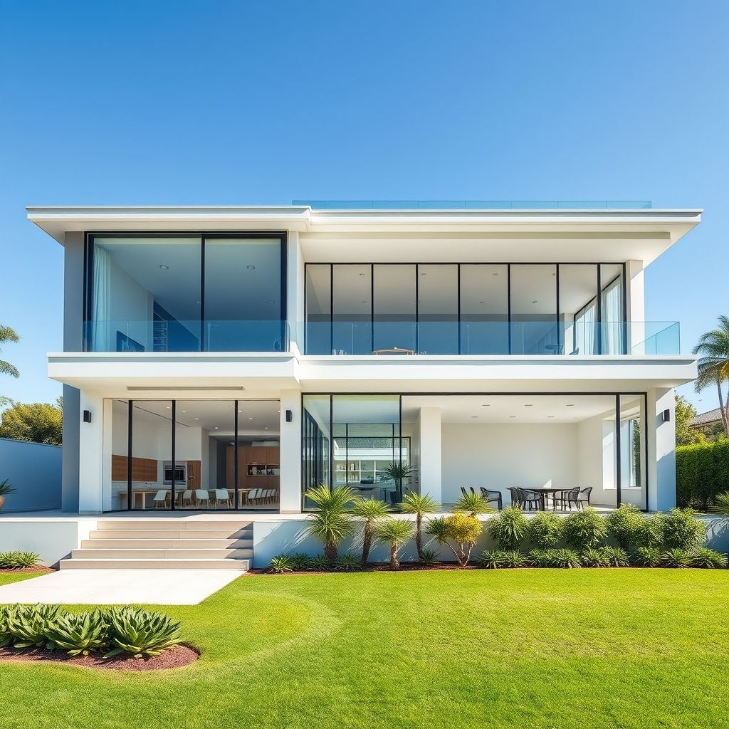 Modern double-storey mansion with fresh paint and a school building, Perth, Australia.