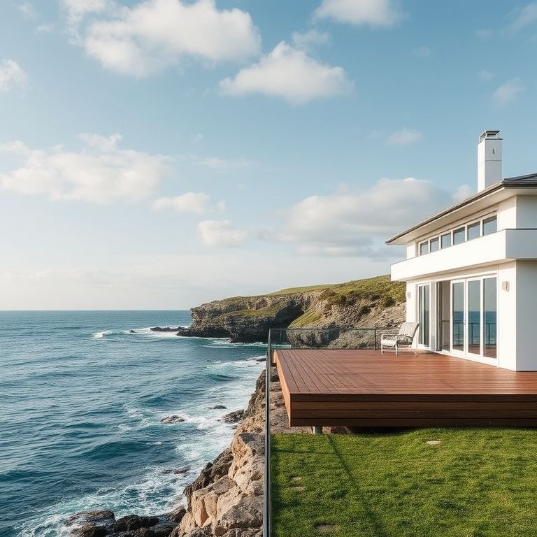 Modern coastal property with weathered paint, showcasing top solutions for Perth's coastal properties in a high-quality, clean, 16:9, photorealistic image.