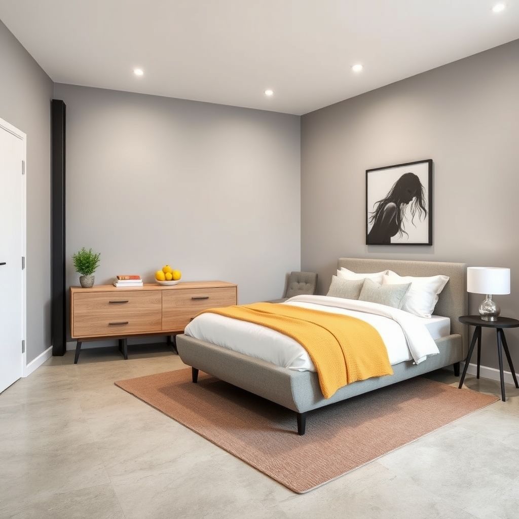 A modern, empty home with a fresh coat of paint: bedroom and study in neutral tones.