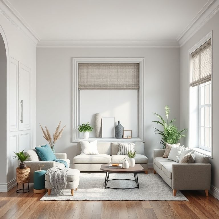 Modern, clean 16:9 scene showcases cost-effective home updates with paint, featuring professional, high-quality photorealistic images of sleek, stylish spaces in a modern setting.