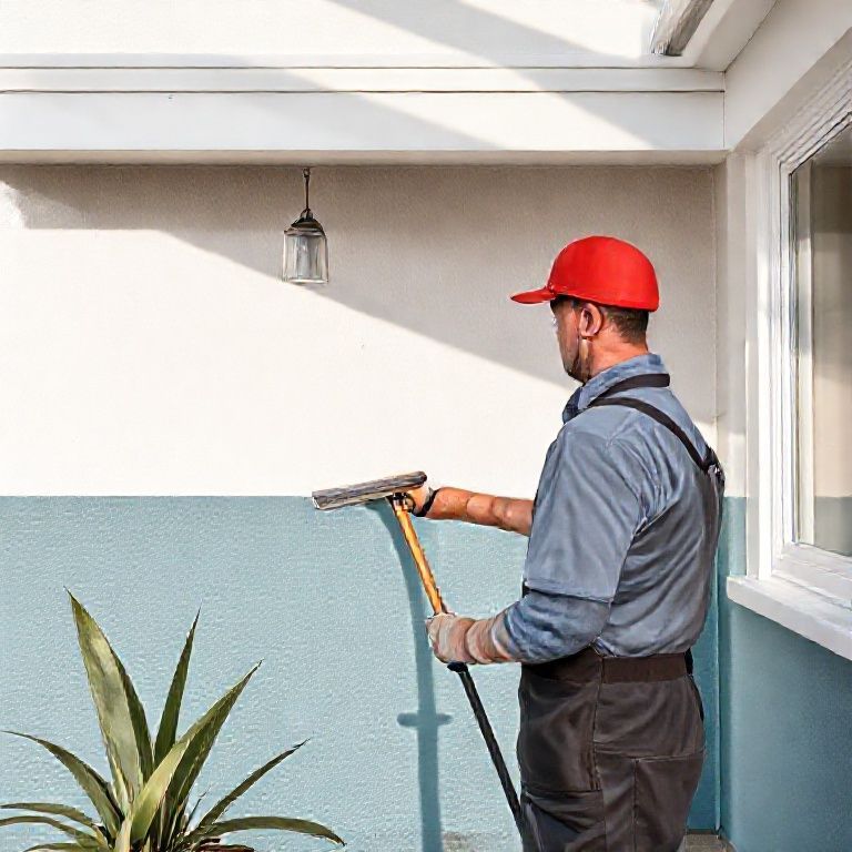 Professional acreage maintenance: Modern, clean, 16:9 photorealistic image showcases a resilient, well-maintained painted surface enduring Perth's sun and heat.