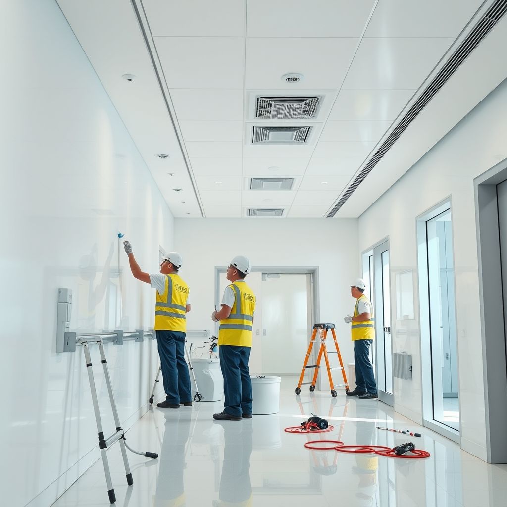 Professional painters refresh a healthcare facility with a modern, clean look, enhancing the patient experience.