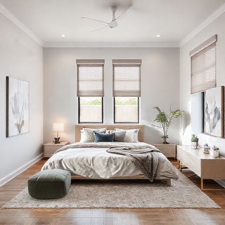 Modern Perth home exterior in sleek, neutral tones with clean lines, showcasing a three-bedroom abode under a competitive budget painting quote, ideal for featured images in 16:9 aspect ratio.