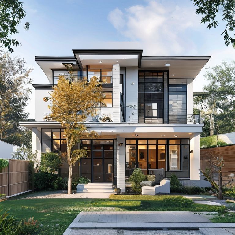 Clean, modern double-story home with sterile medical ambiance, showcasing professional painting techniques in a 16:9, high-quality photorealistic image, ideal for featured use in Perth's medical practice painters guide.