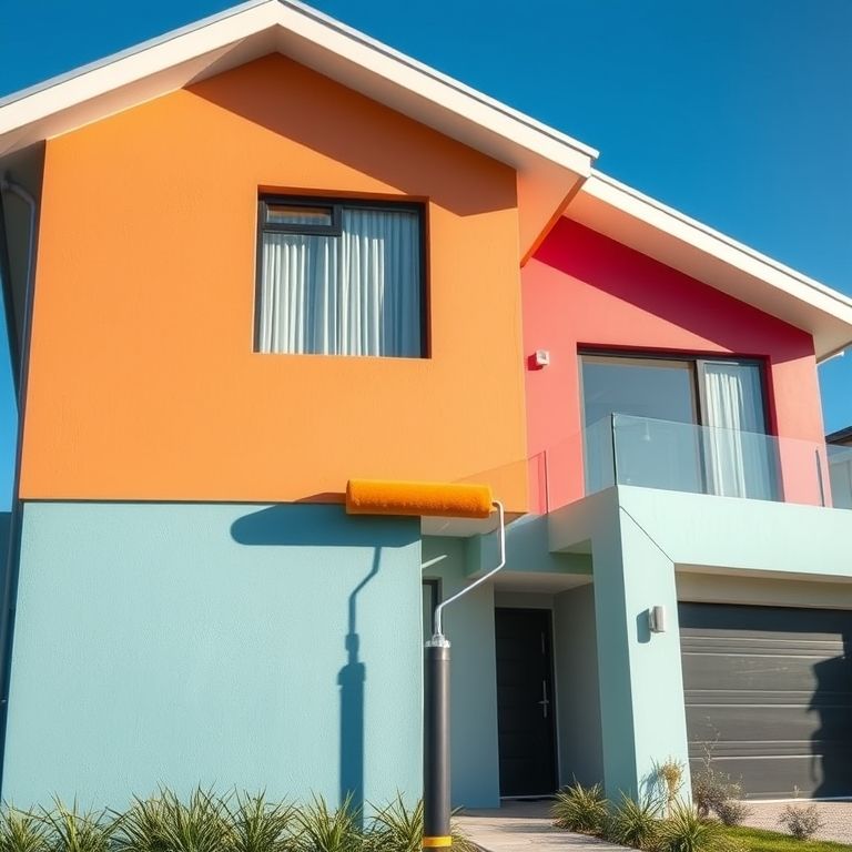 Professionally styled, modern exterior house painting scene, showcasing a clean roller and high-quality paint, ideal for The Complete Guide to Exterior House Painting in Perth.