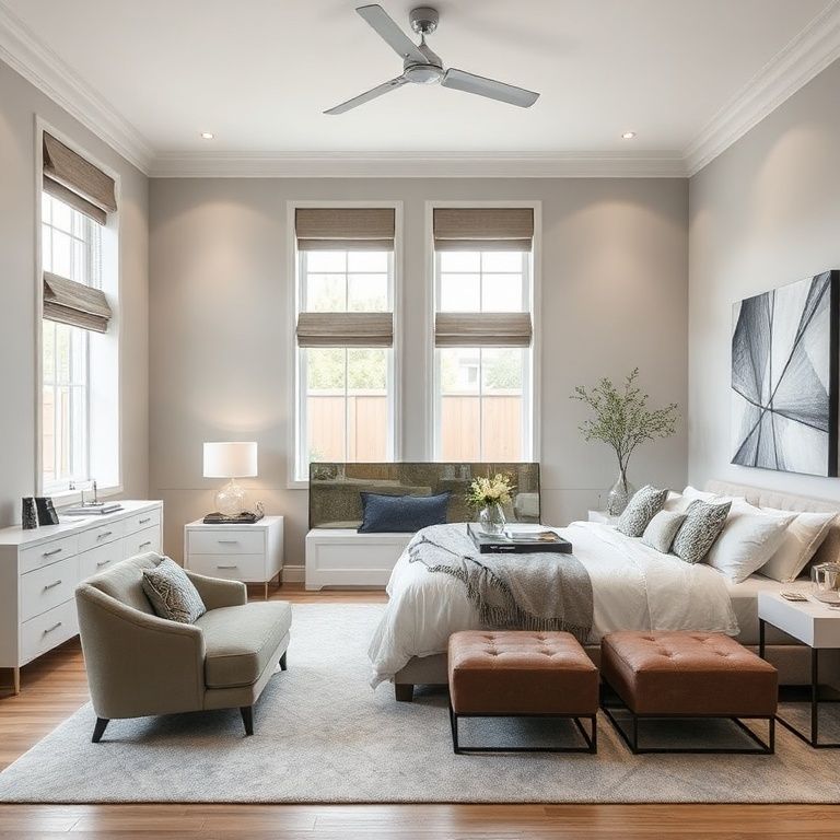 Modern, spacious five-bedroom luxury home with a study, showcasing sleek split-level design, clean lines, and a contemporary color palette. Ideal for high-end real estate or architectural showcases.