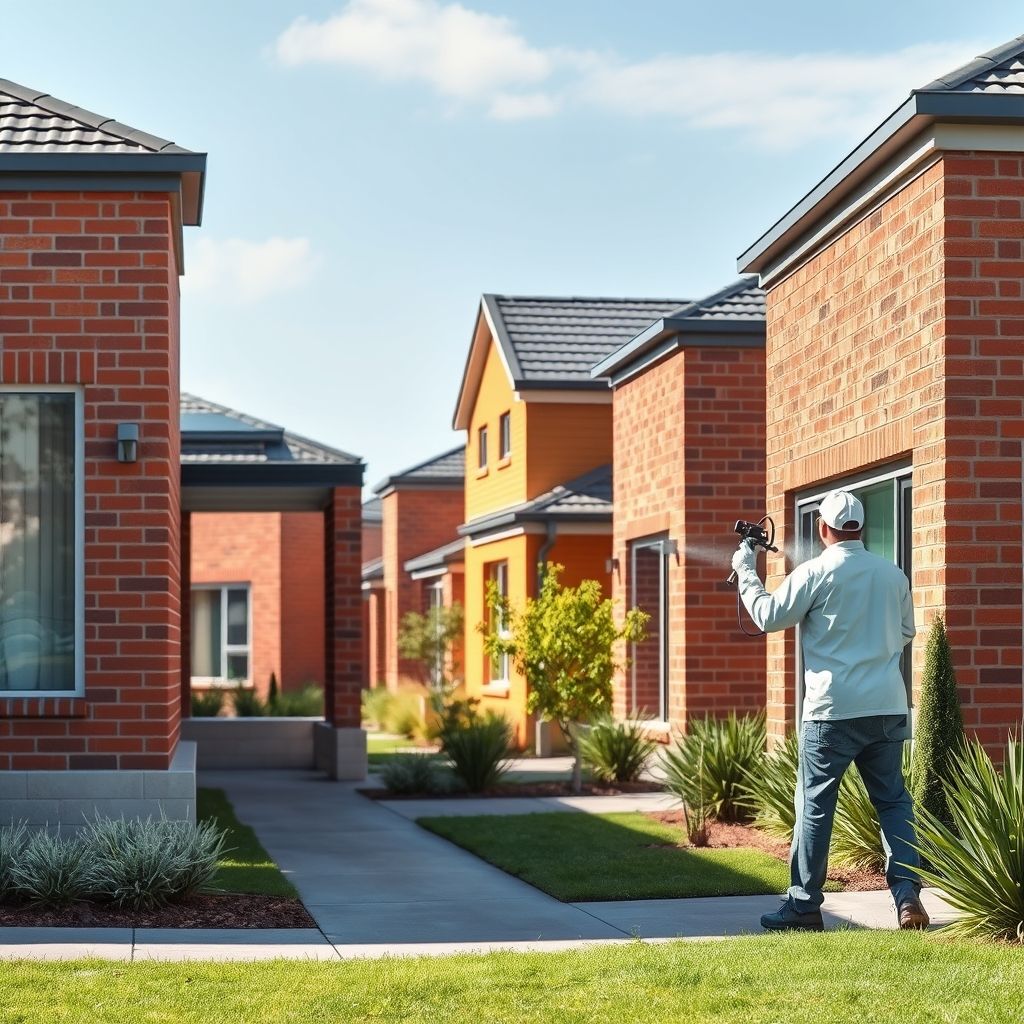 Spray-painting a brick wall: A professional gives a Perth home a modern, clean look with a fresh coat of paint.