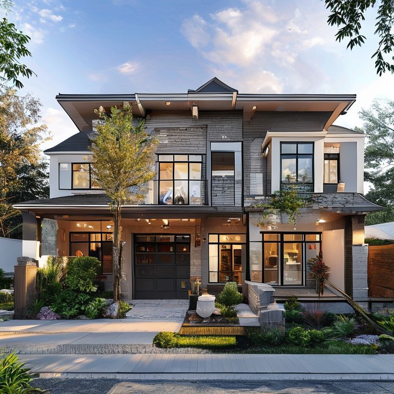 Modern, double-storey four-bedroom house undergoing seasonal painting, showcasing professional work in Perth's weather-dependent schedule, 16:9 aspect ratio, suitable for featured images.
