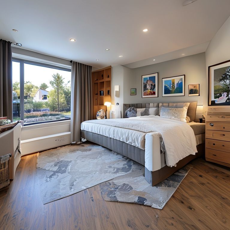 Modern, six-bedroom custom home interior, showcasing a stylish, kid-friendly bedroom in pristine white and vibrant accents, ideal for home painting services in Perth.