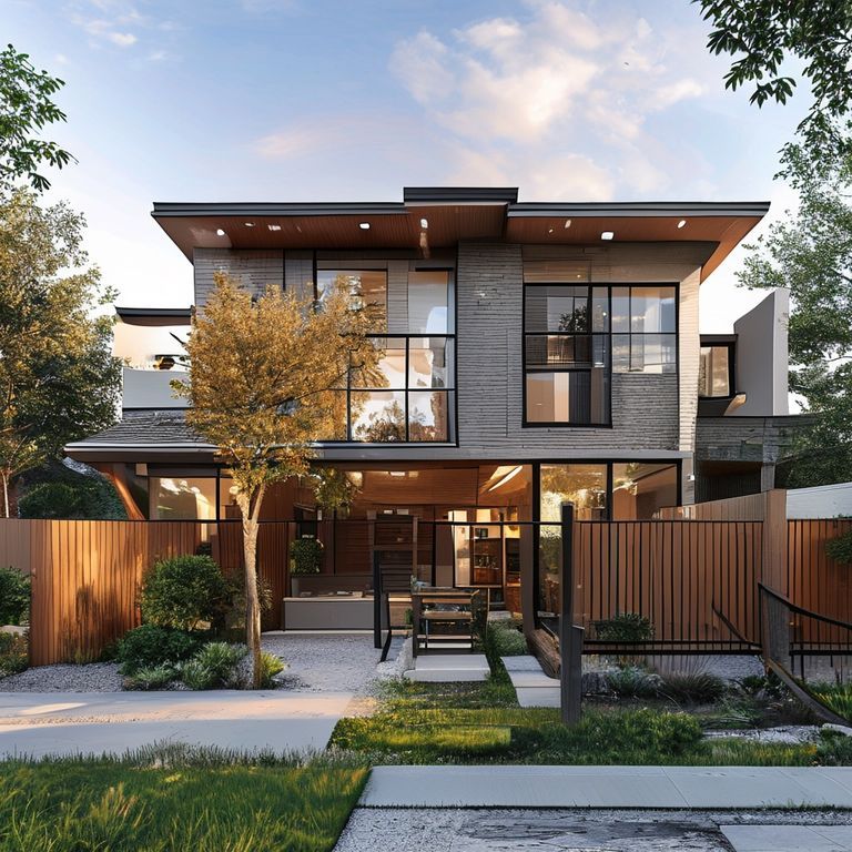 Modern two-story duplex with pristine white exteriors, featuring a freshly painted fence and vibrant front door, undergoing boundary maintenance in Perth, showcasing professional duplex painting services and fence painting contractors. Ideal for a featured image with a 16:9 aspect ratio.