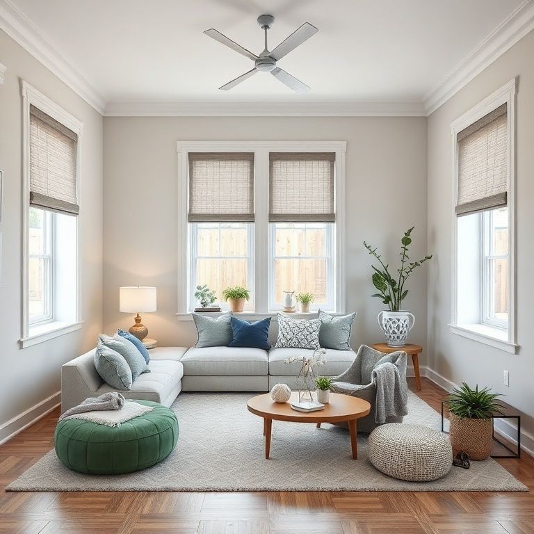 Modern, clean three-bedroom family home, expertly painted in high-quality photorealistic style, showcasing professional residential painting by Perth contractors, suitable for featured image, 16:9 aspect ratio.