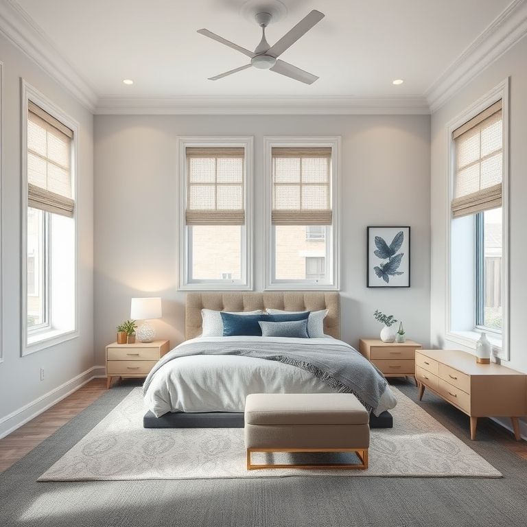 Modern, spacious Four-Bedroom Luxury Home in Perth, showcasing sleek, professional school painting contractors' work, in a clean, high-quality 16:9 photorealistic image.