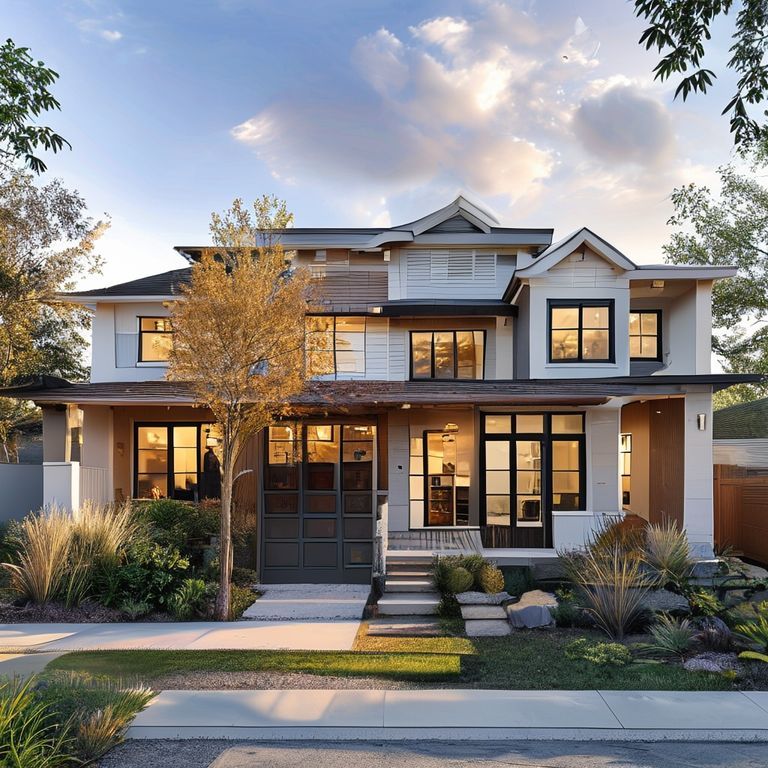 Modern, professional 3-bedroom house exterior in Perth, showcasing clean lines and neutral colors, under a bright, sunny sky, ideal for cost painting analysis
