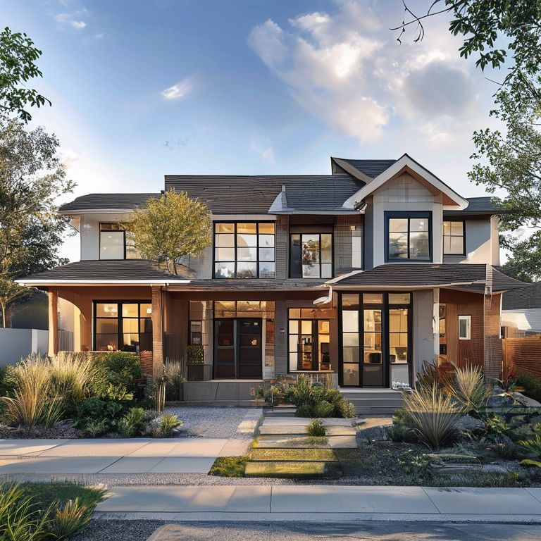Modern, four-bedroom house in Perth, expertly painted in vibrant, contemporary hues, set against a clear sky, ideal for affordable home design inspiration.