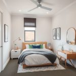 Modern, clean, 16:9 aspect ratio image showcases a stylishly painted Perth rental bedroom, ready for occupancy, coordinated by a retail chain painter's franchise.