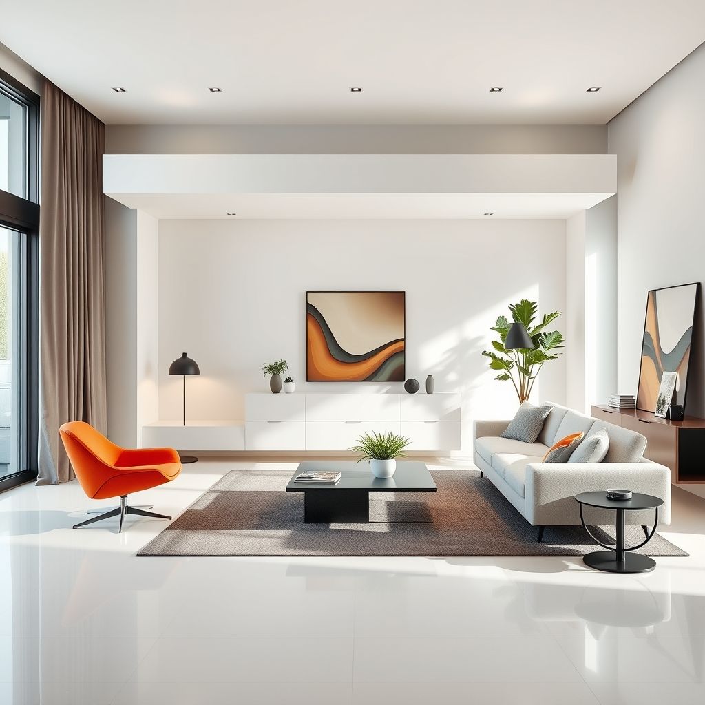 Modern bachelor pad with sleek, clean lines. A professional, stylish space with a fresh coat of paint.