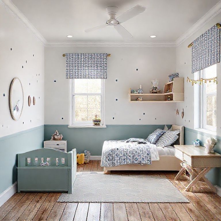 Modern, clean-lined children's bedroom with a vibrant, kid-safe paint scheme on the deck, showcasing a professional, high-quality photorealistic depiction of a trendy Perth kids' bedroom in a 16:9 aspect ratio, ideal for featured images.