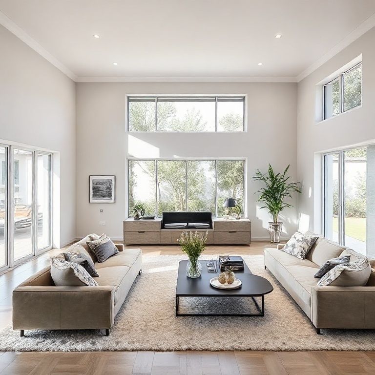 Modern, pristine 5-bedroom acreage property with sleek facade, showcasing expert villa painting by Perth contractors, 16:9 aspect ratio.
