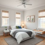 Modern, welcoming guest bedroom in a single-storey Perth home, painted with soothing, inviting colors, showcasing professional, clean, and stylish design, suitable as a featured image in a 16:9 aspect ratio.