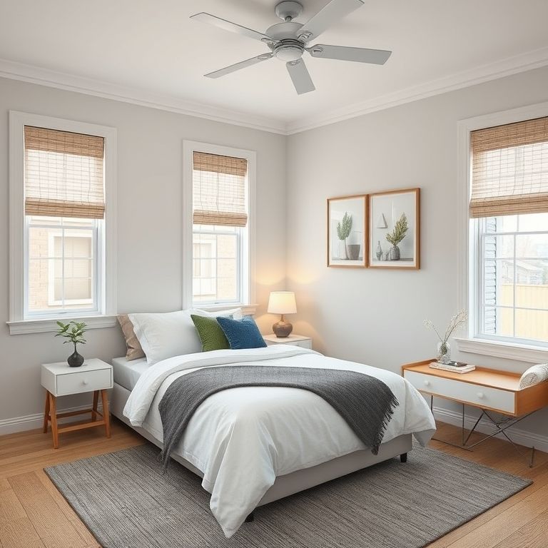 Modern, welcoming guest bedroom in a single-storey Perth home, painted with soothing, inviting colors, showcasing professional, clean, and stylish design, suitable as a featured image in a 16:9 aspect ratio.