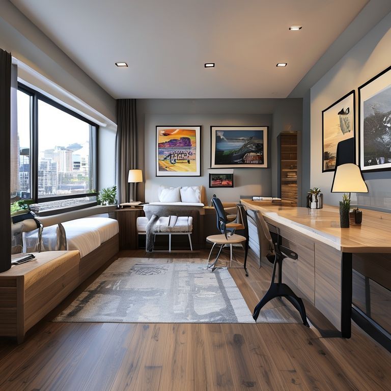 Modern, clean one-bedroom apartment with den, showcasing expert painting services in Perth, featuring sleek furniture and a returned artwork, suited for a 16:9 aspect ratio.