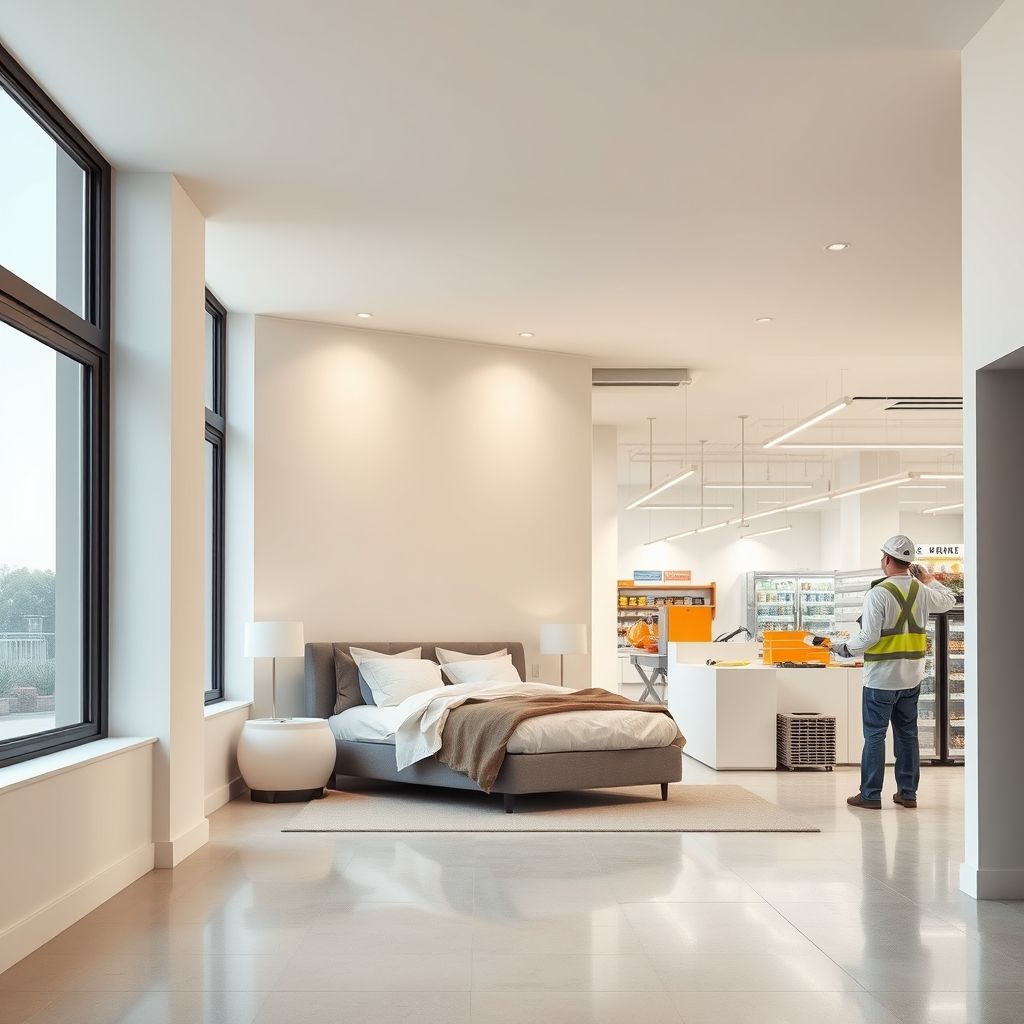 Clean, modern investment property: bedrooms and supermarket, painted by professional Perth painters.